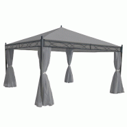 Mendler Pergola Cadiz, pavillon de jardin, structure stable de 7cm avec paroi latérale ~ gris clair 4x4m - gris textile 77126+77112+77123