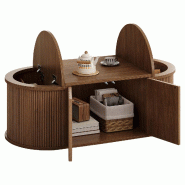 Merax Table basse ovale 100 x 50 x 35 cm avec 4 portes, 3 rangements séparés et fermeture aimantée, coloris noyer - Bois manufacturé N625P535563N