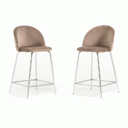 RATTATAN Lot de 2 tabourets de bar en velours avec pieds en métal,h.65cm,pour bar,restaurant et cuisine,design élégant–Sara XL–Taupe/Argent - m