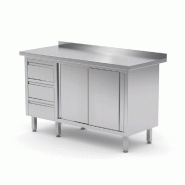 Romux® Table de Travail en Acier Inox pour Restauration Murale avec 3 Tiroirs et 2 Portes Coulissantes 1800x700x850 mm | Meuble avec Plan de Travail Romux® Table de Travail en Acier Inox pour Restauration Murale avec 3 Tiroirs et 2 Portes Coulissantes 1800x700x850 mm | Meuble avec Plan de Travail