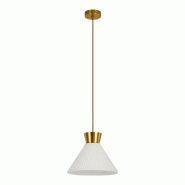 ROSSINI ILLUMINAZIONE Bea Rossini Group Lampe À Suspension 28Cm - Verre Plissé Blanc Satiné, Raccordement E27, Structure Or Ip20, Classe I - Éclai