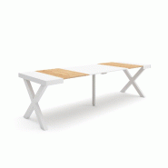 SKRAUT HOME Table console extensible, 260, Pour 12 personnes, Pieds bois massif, Chêne et blanc - beige Bois manufacturé 369_37