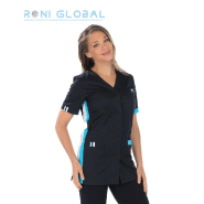 Tunique de travail femme manches courtes en polyester et coton - 4 poches - Amélie Remi Confection - Ref R-2740_0