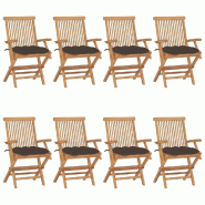 VidaXL Chaises De Jardin Avec Coussins Taupe Lot De 8 Bois Teck Massif - gris 3072912