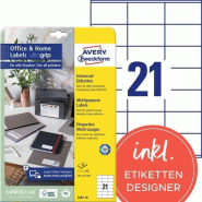 Avery Zweckform 210 étiquettes blanches multi-usages, format 70 x 41 mm (10 feuilles A4 / cdt) - blanc 3481-10