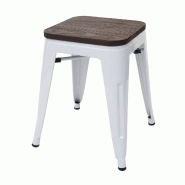 Mendler Tabouret HWC-A73 avec assise en bois, tabouret métallique, métal design industriel empilable ~ blanc - blanc Bois massif 74911