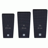 WellHome - Pack de 3 pots de fleurs 11,4/26,6/49L Rato Square coloris anthracite - marron plastique PK2540