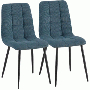 CLP Lot de 2 chaises de salle a manger Antibes en velours cotele Cordon HBT: 84x45x55 cm Bleu - bleu textile 327384 CLP Lot de 2 chaises de salle a manger Antibes en velours cotele Cordon HBT: 84x45x55 cm Bleu - bleu textile 327384