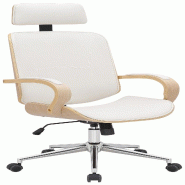 Décoshop26 - Fauteuil de bureau rétro-chic – Confort et style intemporel assise en PVC blanc cadre en métal et bois couleur bois 10_0006914 - bla