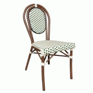 Emh Chaise de terrasse professionnelle Bastille empilable – aluminium effet bambou – assise rotin crème et vert – usage chr intérieur/extérie