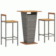 Helloshop26 - Ensemble de bar de jardin meuble extérieur terrasse 3 pièces gris poly rotin/bois massif acacia - 3000734447765