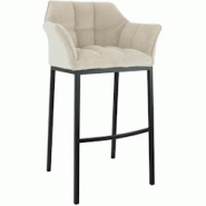 CLP Tabouret de bar Damaso Cord avec piètement à quatre pieds Crème/Noir - beige métal 326349 CLP Tabouret de bar Damaso Cord avec piètement à quatre pieds Crème/Noir - beige métal 326349