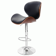 Décoshop26 - Tabouret de bar chaise de bar bois courbé design rétro aspect noyer PVC noir 04_0001218 - noir 3000122332697