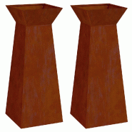 Helloshop26 - Lot de 2 jardinières à pilier modernes extérieur 40 x 40 x 100 cm en acier patiné argent 02_0052423 - acier 3000237409833
