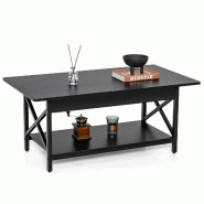 Helloshop26 - Table basse double niveau 110 x 60 x 48 cm design industriel rétro fonctionnelle ambiance vintage en bois noir 20_0013746 - 30002279048