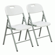 KZ GARDEN Lot de 2 Chaises pliantes blanches 45.5x51x85cm Plastique renforcé Chaise d'appoint Intérieur/Extérieur Jardin Récéption - blanc plasti_0