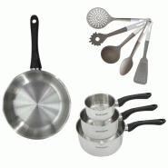 Lot de 1 Poêle 28 cm, 3 Casseroles 12/16/20 cm Fackelmann Geneva avec 5 ustensiles de cuisine - 3176239922271