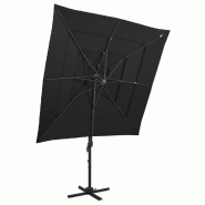 Parasol de jardin à 4 niveaux avec mât en aluminium noir Modèle Atlas Vent Élite - 313826