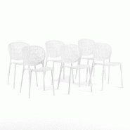 RATTATAN Lot de 6 chaises d'extérieur empilables en polypropylène avec fibre de verre dossier ajouré pour jardin terrasse bar restaurant Lulù - bl