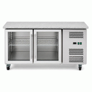 Romux® Table Réfrigérée Positive 2 Portes Vitrées 136x70 avec Plan de Travail en Marbre et Refroidissement Froid Ventilé en Acier de 282 L et 65