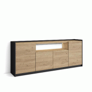 SKRAUT HOME Buffet salon et cuisine, 207x80x37 cm, 4 Portes, LED, Chêne et noir - beige Bois manufacturé 703_10