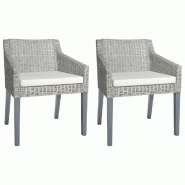 VidaXL Chaises à manger avec coussins lot de 2 gris rotin naturel Modèle Épure Prestige - 325494