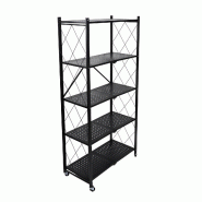 WellHome - Meuble de rangement pliable à 5 niveaux avec roulettes, noir - 71×34×160 cm - noir métal WH16918