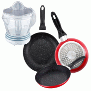 BERGNER - Jeu de 3 Poêles avec Revêtement Marbre Ø16/Ø20/Ø24 cm avec Presse-agrumes NATURALLY 40 W 1,2 L - PK9185