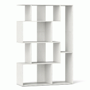 COSTWAY Bibliothèque forme S 80 x 30 x 119 cm, étagère géométrique, anti‑basculement, séparateur pièce, blanc salon et bureau - blanc Bois ma