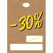 Etiquettes à trou -30% avec prix barré kraft lisse / jaune 55x40mm - par 250