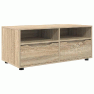 Helloshop26 - Meuble TV rectangulaire moderne avec tiroirs et étagères 100 x 48 x 43 cm en bois d'ingénierie chêne sonoma 02_0054663 - Bois massif