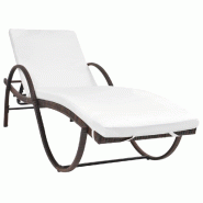 Helloshop26 - Transat chaise longue bain de soleil lit de jardin terrasse meuble d'extérieur avec coussin résine tressée marron 02_0012512 - marron