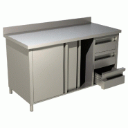 KBS Gastrotechnik KBS Armoire de travail avec portes coulissantes, tiroirs et rebord 160 x70 x85 cm - Acier inoxydable 18/10 90420101
