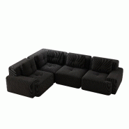 Merax Canapé d'angle modulable 3 places, Cloud Sofa Cord sans cadre, canapé lounge près du sol, avec accoudoirs larges, noir - noir multi-matériau