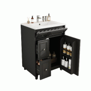 Merax Vasque sur pied 61 x 47 x 87 cm avec vasque en céramique, 3 tiroirs et porte à fermeture amortie, noir - noir multi-matériau NK000651AAB