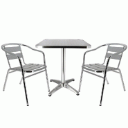 Pack Table carrée et 2 fauteuils d'extérieur Bruxelles en aluminium
