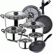 San Ignacio - Toledo Batterie de Cuisine 8 pièces en Acier Inoxydable avec Jeu de Poêles (18/20/24 cm) MAGEFESA K2 Gransasso en Acier Émaillé - ac