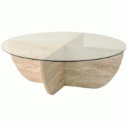 Table basse en verre et aggloméré Lily beige travertine Hanah Home - 8684283059164 Table basse en verre et aggloméré Lily beige travertine Hanah Home - 8684283059164