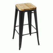 Tabouret bistro haut en acier noir avec assise en bois lot de 4 | Bolero - GM640