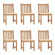 VidaXL Chaises De Jardin Lot De 6 Avec Coussins Bois De Teck Massif - beige 3073117