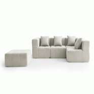 Canapé d'angle modulaire MILYSOFA SOFABULOUS 4 places avec méridienne Tissu fine bouclette Beige crème - MS-BULOUS-5-CRB