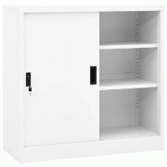 Helloshop26 - Armoire de bureau avec porte coulissante verrouillable 90 x 40 x 90 cm en acier blanc 02_0046810 - blanc acier 3000234439161