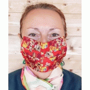 Masque en soie imprimée fleurs doublé coton - rouge