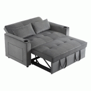 Merax Canapé-lit pliable 2 places en velours gris, porte-gobelets, poches latérales, coussins et dossier réglable - gris multi-matériau N653P464748G Merax Canapé-lit pliable 2 places en velours gris, porte-gobelets, poches latérales, coussins et dossier réglable - gris multi-matériau N653P464748G