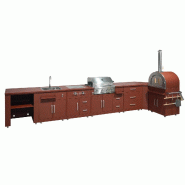 Oviala Business Oviala Cuisine d'extérieur angle 7 éléments dont 3 modules de cuisson/évier en acier 96 x 634 x 66 cm brique - marron acier 115324