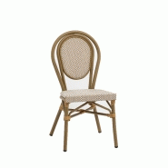Chaise de terrasse BOULEVARD - textilène beige et blanc, aluminium couleur rotin, empilable Chaise de terrasse BOULEVARD - textilène beige et blanc, aluminium couleur rotin, empilable