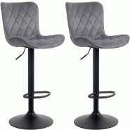 Décoshop26 - Lot de 2 tabourets de bar en tissu velours gris pieds en métal noir hauteur réglable pivotant TDB10728 - gris 3002487132691