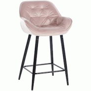 Décoshop26 - Tabouret de bar chaise haute x1 assise effet capitonnée en velours rose et métal noir 10_0004889 - noir 3000252345055 Décoshop26 - Tabouret de bar chaise haute x1 assise effet capitonnée en velours rose et métal noir 10_0004889 - noir 3000252345055