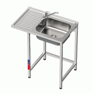 Gasfrit – Évier sous comptoir avec 1 bac et 1 égouttoir, industriel, en acier inoxydable, avec emplacement pour lave-verres,  800 x 500 x 850 mm.