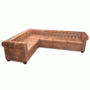 Helloshop26 - Canapé d'angle chesterfield 6 places cuir artificiel marron 02_0020241 - marron Bois massif 3001071488008